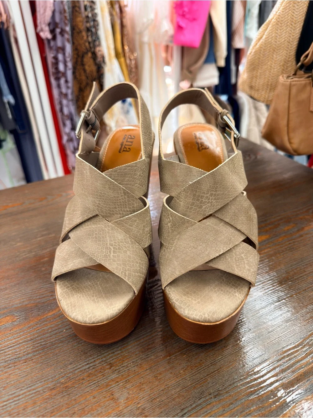 🍀3/$30 a.n.a Tan Crisscross Platform Wedge Sandals